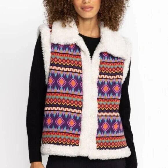 Johnny Was Vest Women Small Yuya Sherpa Alpaca Blend Aztec Boho Print Jacket NWT - Picture 14 of 15